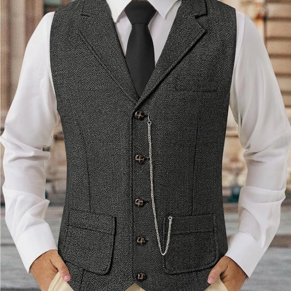 Gray Men's Lapel Suit Vest